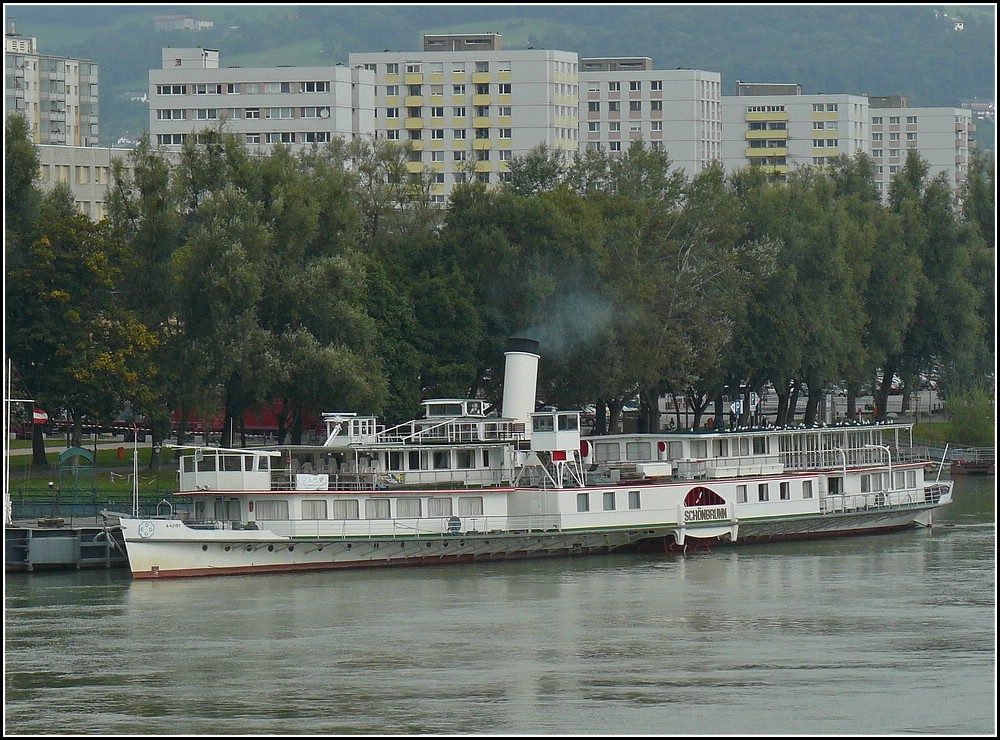 Der Raddampfer  SCHNBRUNN  hatte am 14.09.2010 in Linz an der Anlegestelle festgemacht.