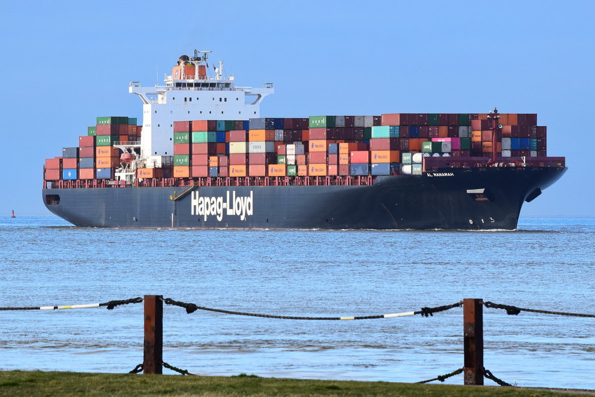AL MANAMAH , Containerschiff , IMO 9349538 , Baujahr 2008 , 306 x 40.05 m , 6435 TEU , 16.03.2020 , Cuxhaven 