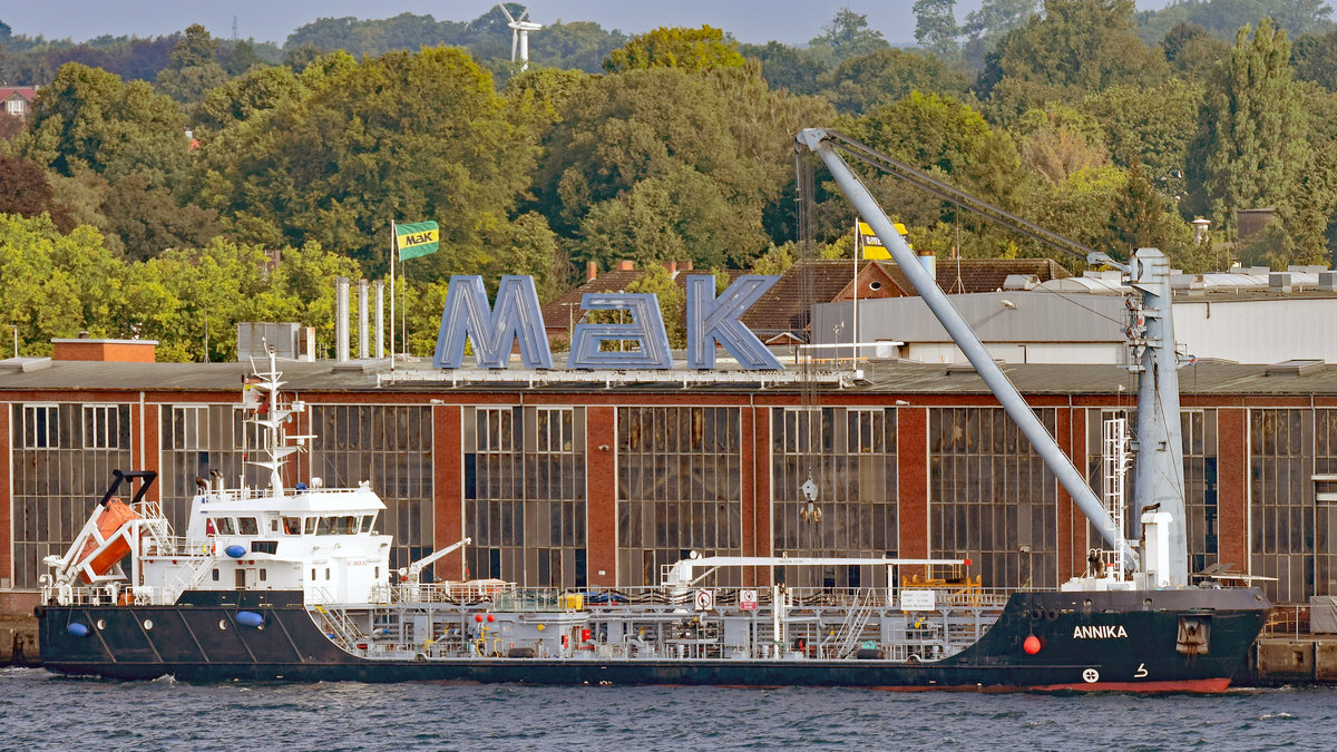 ANNIKA (IMO: 9628489) am 23.08.2020 in der Kieler Förde. Das Schiff lief etwas später aus, um das in Kiel anlegende Fährschiff COLOR FANTASY mit Treibstoff zu versorgen.
