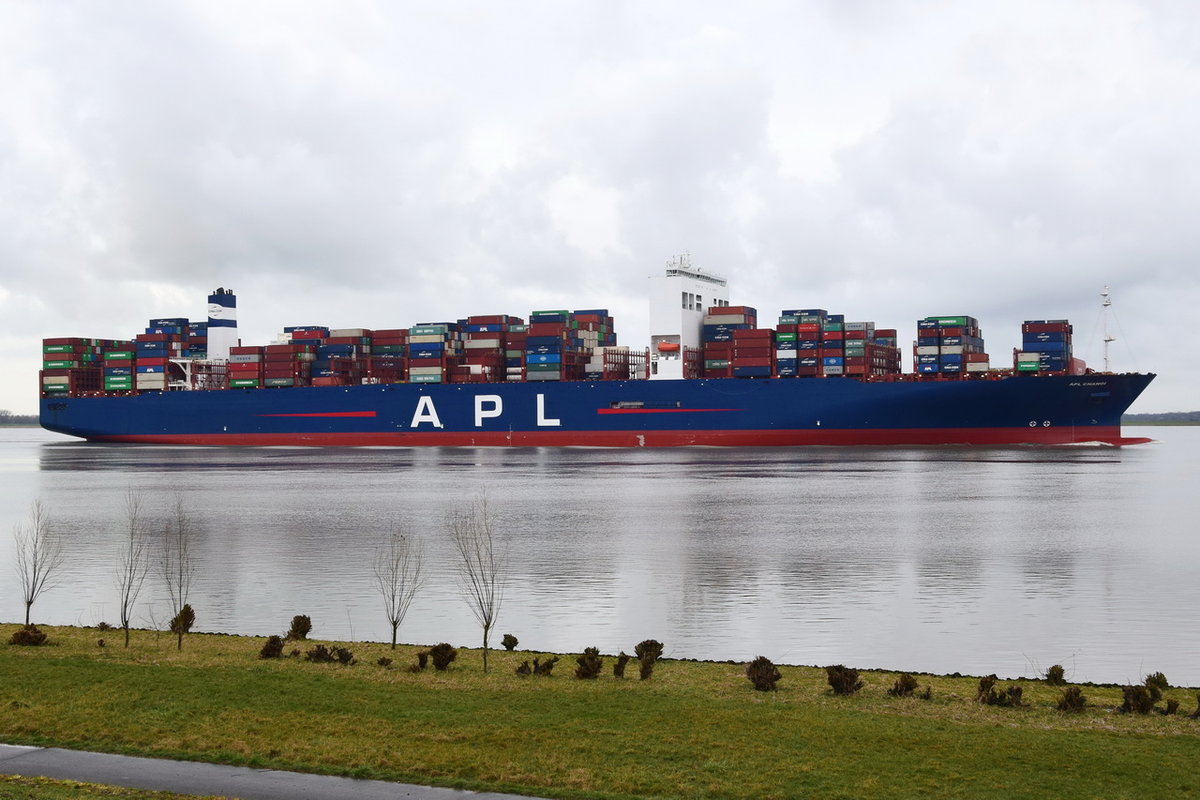 APL CHANGI , Containerschiff , IMO 9631981 , Baujahr 2013 , 397.56 × 51m , 14000 TEU ,10.03.2019 , Grünendeich