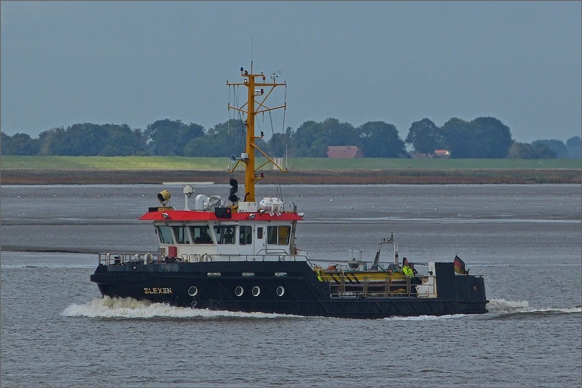 Aufsicht- und Arbeitsschiff MS  Blexen  Bj 2011, L 23,9 m; B 6,9 m; WSA Bremerhaven; aufgenommen auf der Weser vor Bremerhaven. 20.09.2019