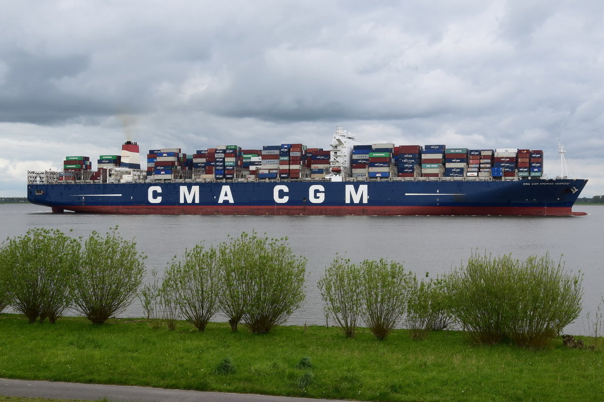 CMA CGM AMERIGO VESPUCCI , Containerschiff , IMO 9454395 , Baujahr 2010 , 13830 TEU , 365.5 × 51.2m , 10.05.2017  Grünendeich
     