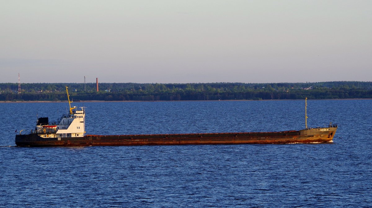 Der 108m lange Mehrzweckfrachter Nevskiy 26 am 19.05.18 vor Kronstadt