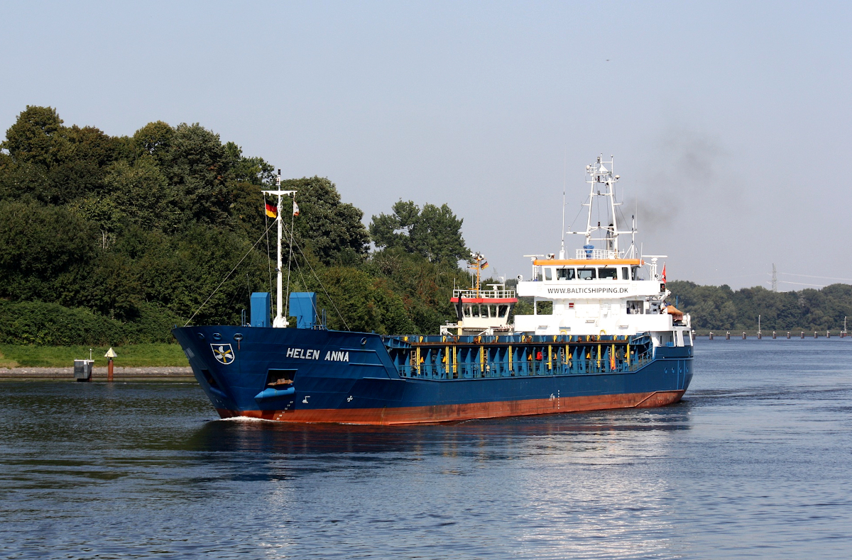 General Cargo Ship HELEN ANNA (IMO:9582867) L.88 m B.13 m Flagge Antigua & Barbuda im NOK bei Schacht-Audorf am 09.09.2021 nach Brunsbüttel.
