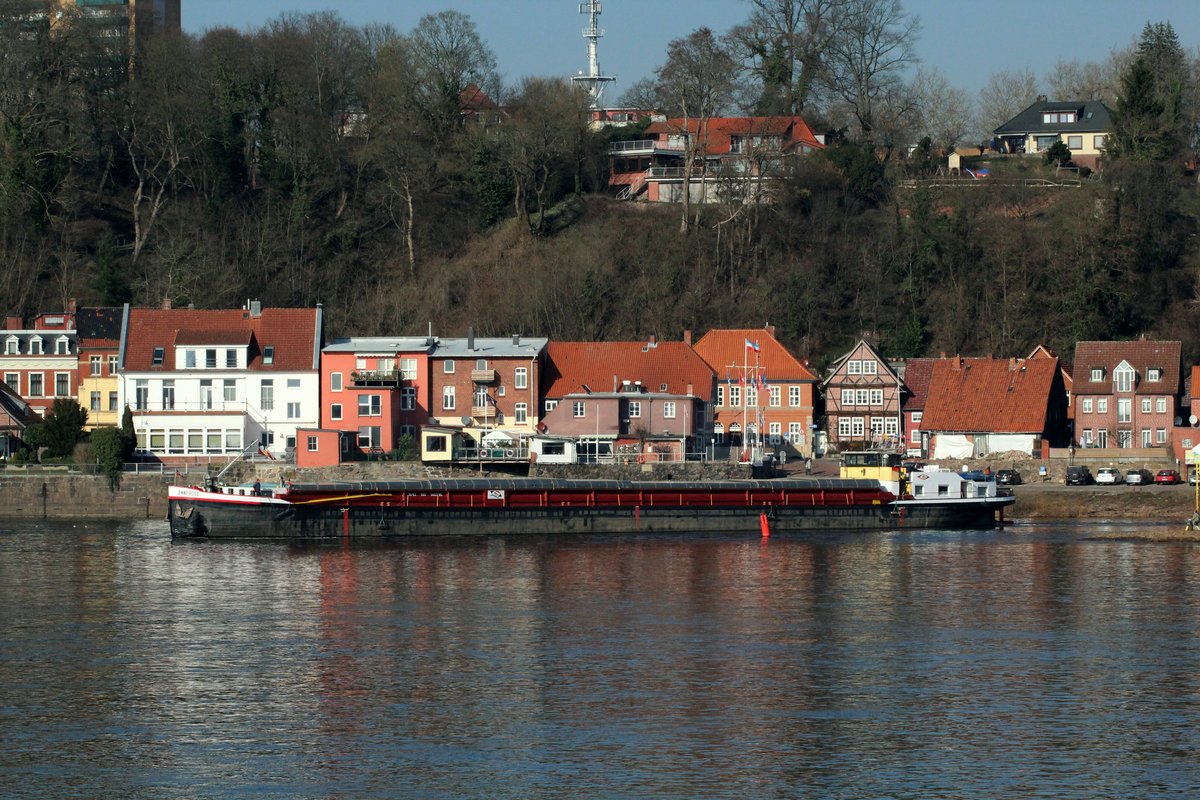 GMS Annerose (04007180 , 80 x 8,20m) kam am 26.02.2019 von der Hitzler Werft im Elbe-Lübeck-Kanal auf die Elbe , drehte und fuhr zurück.  