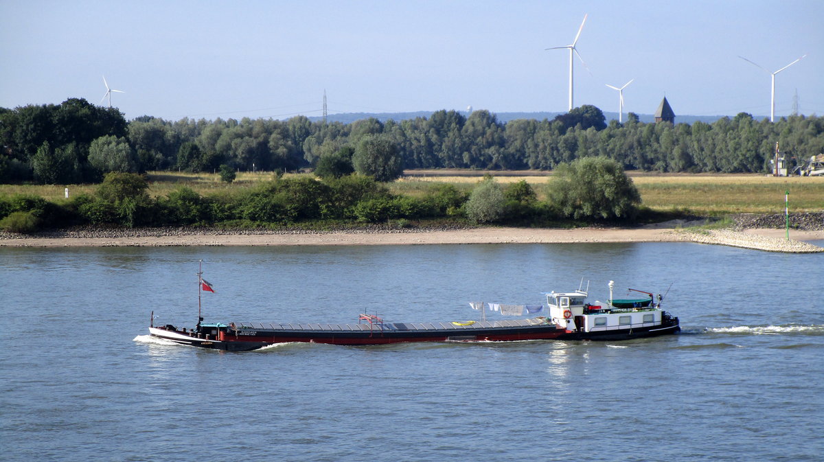 GMS Jan (02005404 , 48,33 x 6,42m) am 09.07.2017 auf dem Rhein bei Rees auf Bergfahrt.