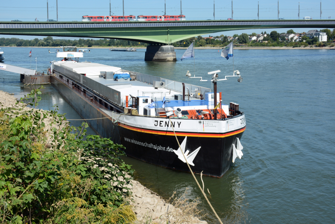 GMS Jenny, Museumsschiff des Bundesministeriums für Bildung und Forschung am Rheinufer in Bonn - 07.09.2016