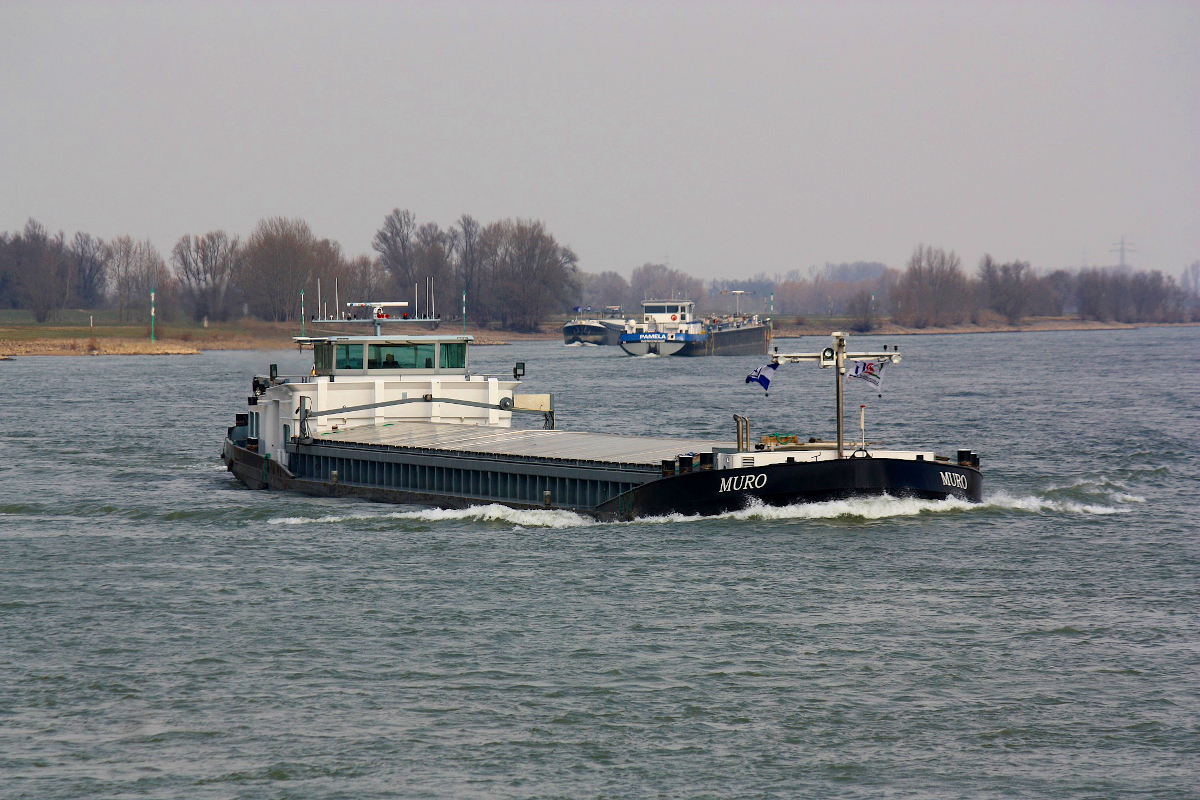 GMS MURO (ENI:02327244) L.86 m B.9,50 m T.1720 Flagge Niederlande auf dem Rhein zu Berg am 20.03.2022 in Xanten.