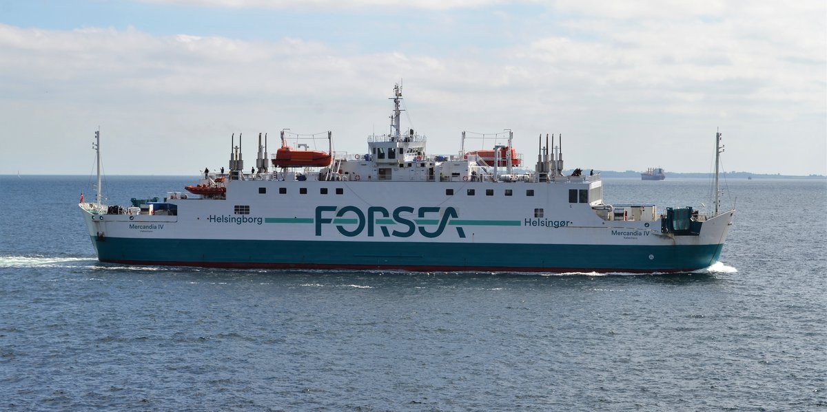 Mercandia IV der FORSEA (frueher HH-Ferries bzw. Scandlines) auf dem Öresund auif dem Weg von Helsingborg (S) nach Helsingoer (DK) am 25.05.2019.