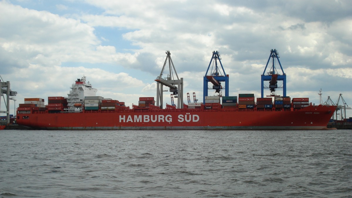 MONTE ROSA (IMO 9283215) am 30.6.2008, Hamburg, Elbe, Liegeplatz Athabaskakai / 

Containerschiff / BRZ 69.132 / Lüa 272 m, B 40 m, Tg 12,5 m / 1 Diesel, 45.778 kW (62.240 PS), 23,3 kn / 5.560 TEU, davon 1.365 Reefer / gebaut 2005 in Süd Korea / Flagge: Deutschland, Heimathafen: Hamburg / 
