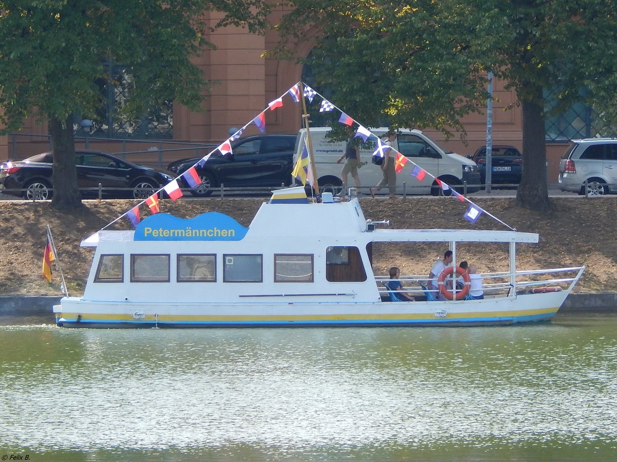 Personenfähre  Petermännchen  der NVS auf dem Pfaffenteich in Schwerin am 09.08.2018