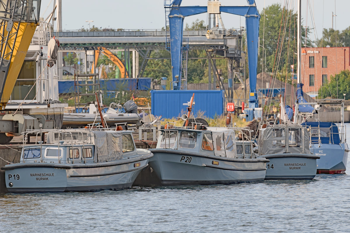 Pinassen P 19, P 20 und P 14 im Hafen von Lübeck. Aufnahme vom 18.08.2018
