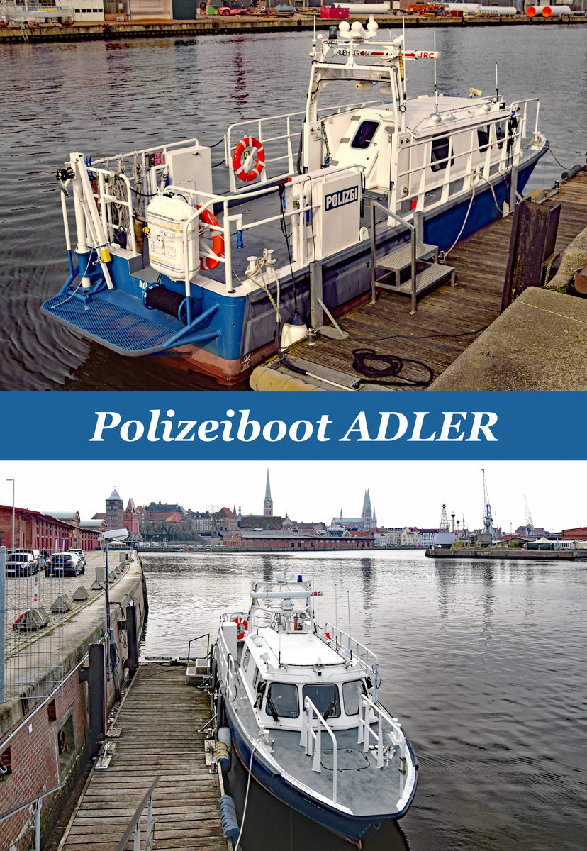 Polizeiboot ADLER am Burgtorkai der Hansestadt Lübeck. Aufnahmen vom 12.03.2017
