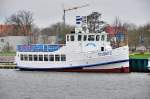 die Stubnitz, ehemaliges Schiff der weien Flotte und verkehrte unteranderem zwischen Stralsund und der Insel Hiddensee, heute im Greifswalder Hafen fr Rundfahrte da, 14.04.2010