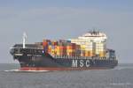 Das Containerschiff  MSC Carmen  am 11.09.2011 auf der Auenweser einlaufend Bremerhaven. L: 275m B: 32m / D. 12,6m / TEU 4890 / 24 kn / Bj: 2008/ IMO 9349813 / Flagge Panama