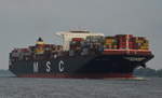 MSC Venice. Containerschiff. Heimathafen Monrovia. IMO: 9647473, Baujahr 2016, TEU 15908, Lnge 399 m,  Breite 54 m, Tiefgang 15,50 m, 23 Knoten.  Am 26.09.17 auslaufend bei Wedel.