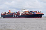 MOL QUASAR , Containerschiff , IMO  9632026 , Baujahr 2014 , 14000 TEU , 369 x 51m , 28.04.2016 Grünendeich