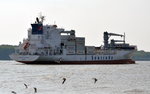 Baltic Klipper ein Containerschiff von Seatrade auslaufend am 14.09.16 bei Wedel, IMO: 9454759, Heimathafen Monrovia. Gebaut in 2010, Lnge x Breite: 165m  25m.