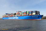 CSCL URANUS (IMO 9467304) am 22.2.2021 Hamburg einlaufend, Unterelbe Höhe Finkenwerder /   Containerschiff (CSCL Star Typ) / BRZ 150.853  / Lüa 366,07 m, B 51,2 m, Tg 15,5 m / 1 Zweitakt-