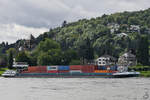 Das Containerschiff INA (ENI:02332254) war Anfang August 2021 auf dem Rhein zu sehen. (Unkel)