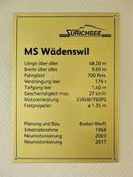 Technische Daten an Bord des MS WÄDENSWIL - 12.07.2018