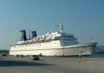 MS  The Azur  auf der Fahrt Venedig - Greichenland und zurck am 20.04.2002 im Hafen Rhodos, dieses Schiff ist eines der Grten die durch den Kanal von Korinth fahren knnen, dabei ist ein Abstand