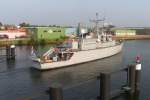 HNLMS Schiedam M 860 IMO 3670016, ein Schiff des Nato Einsatzverband der  Standing Nato MCM Group 1  verlt den Lbecker Hafen mit Kurs Ostsee...
Aufgenommen: 26.9.2011