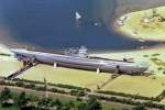 U-Boot Denkmal Laboe, aus der Luft betrachtet. Luftaufnahme Mitte - Ende der 80iger Jahre. 