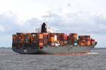 Container ship. HELLA (IMO:9535137) Flagge Portugal auf der Elbe am 17.04.2024 vor Cuxhaven.