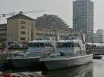 Die englischen Patrouillen- und Schulungsboote P 279 & P291 liegen im Bootshafen von Oostende vor Anker. 12.04.2009 