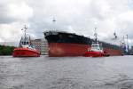Der Bulk Carrier  Anna S  IMO:9207778, wird  von den Schleppern zum Liegeplatz gebracht...
Hamburger Hafen 30.05.2015...