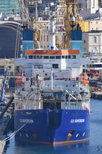 Das Kabellegeschiff  CS Sovereign  ist ein Schiff zur Verlegung und Reparatur von Unterseekabel. (Valletta, Oktober 2017)
