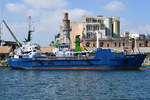 Das Pallettenfrachtschiff Meo Patron im Hafen von Valletta. (Oktober 2017)