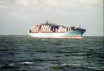 Containerschiff Cornelius Maersk luft am 25.Sept.2007 kurz vor 18:00 Uhr in Rotterdam ein. (Fotostandpunkt Westseite der Maasvlakte/ Scan vom Papierbild)