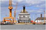 Das Kreuzfahrtschiff  Artemis  (IMO 8201480) wird ab Ende Mai  Artania . Umbau bei der Lloyd-Werft in Bremerhaven.