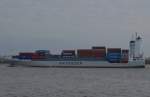 Bianca Rambow, ein Unifeder Containerschiff am Willkommen Hft in Wedel Richtung Hamburg fahrend.