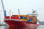 Die Containerships VII IMO-Nummer:9250098 Flagge:Finnland Länge:158.0m Breite:24.0m Baujahr:2002 Bauwerft:Sietas,Hamburg Deutschland am 04.02.17 im Nord-Ostsee-Kanal bei Rendsburg.