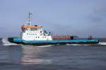 Die  Coastal Liberty  der niederländischen Spezialfirma Acta Marine hat sich auf die Ver-und Entsorgung bei Off-Shore Projekten spezialisiert (Offshore Service Vessel) Das Schiff ist 43 Meter