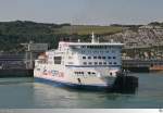 Im Hafen von Dover steht am 5. August 2014 die Fähre Rodin von My Ferry Link.