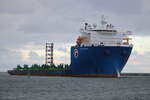 Die GPO Sapphire auf dem Seeweg von Hailifax nach Rostock beim Einlaufen am 07.01.2024 in Warnemünde.