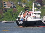 CLAUDIA (IMO 9280110) am 11.5.2017, Heckpartie mit dem Freifallrettungsboot, Hamburg, Elbe Höhe Finkenwerder / 
Ex-Name: FJORD ONE (01.2008-02.2017), EMRE K (2003-01.2008) /
Doppelhüllen-Tanker / BRZ 865 / Lüa 68,64 m, B 10 m, Tg 3,7 m / 1 Diesel, ishi S12R-MPTAW, 969 kW ( 1277 PS), 12 kn / gebaut 2003 bei Gemyat Tersanesi, Tuzla, Türkei- Umbau 2008 bei Falkenberg Schweden / Eigner: BMT, Bunker und Mineralöltransport GmbH, Cuxhaven, Heimathafen: Cuxhaven /
