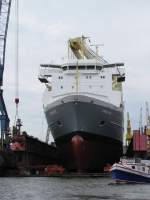Bei einer Hafenrundfahrt in Hamburg konnte ich das Schwergutschiff  FRAUKE  (IMO 9376488) im Trockendock fotografieren [26.05.2011]