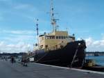 Die MS  ELBJORN  im Hafen von Aalborg. Das Schiff wurde zu einem Restaurantschiff umgebaut.