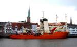 Seeschiff Gunnar Seidenfaden aus Dnemark, IMO7924073 hat zur Visite im Lbecker Hansahafen festgemacht.