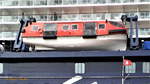 Tender (Verkehrsboot) der MEIN SCHIFF 6 (IMO 9753208) am 21.8.2017, Hamburg, Elbe, Cruise Center Altona /
Kreuzfahrtschiff / BRZ 98.811 / Lüa 295,26 m, B 36,2 m, Tg 8,25 m / 2 Diesel 8L46F + 2 Diesel 12V46;, Wärtsilä, ges. 48.000 kW (65.261 PS), 2 E-Motore, ges. 28.000 kW (38.069 PS) 2 Festpropeller, 21,7 kn / 1.030 Kabinen, 2.534 Pass., 1.267 Besatzung / gebaut 2017 bei Meyer Werft, Turku, Finnland / Eigner: TUI Cruises / Flagge: Malta Heimathafen: Valetta /