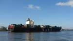Containerschiffe Hamburg am 24.6.09 - AL BAHIA verl�sst Hamburg. 2008 i S�dkorea f�r die arabischen Emirate gebaut. 306 m lang, 26 kn schnell mit 85.250 tdw Tragf�higkeit.