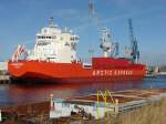 St�ckgut- und Mehrzweckfrachter Hamburg, S�dwesthafen am 30.9.09 - Mal ein ganz neuer Russe, MONCHEGORSK ist 2008 in Wismar auf der Wadanwerft gebaut, mit 24.200 tdw u 169 m L�nge.