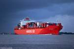 Containerschiffe Die Rio Blanco auf der Elbe am 04.10.09 bei Gr�nendeich.