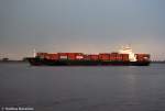 Containerschiffe Die North Sea auf der Elbe am 20.07.06 beim L�he-Anleger.