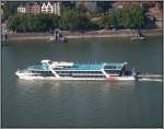 Rhein Das Veranstaltungsschiff MS 'RheinEnergie' der K�ln-D�sseldorfer auf dem Rhein in K�ln, aufgenommen am 28.09.2008 von der �ffentlich zug�nglichen Aussichtsplattform auf dem Hochhaus K�lnTriangle mit starken Zoom.